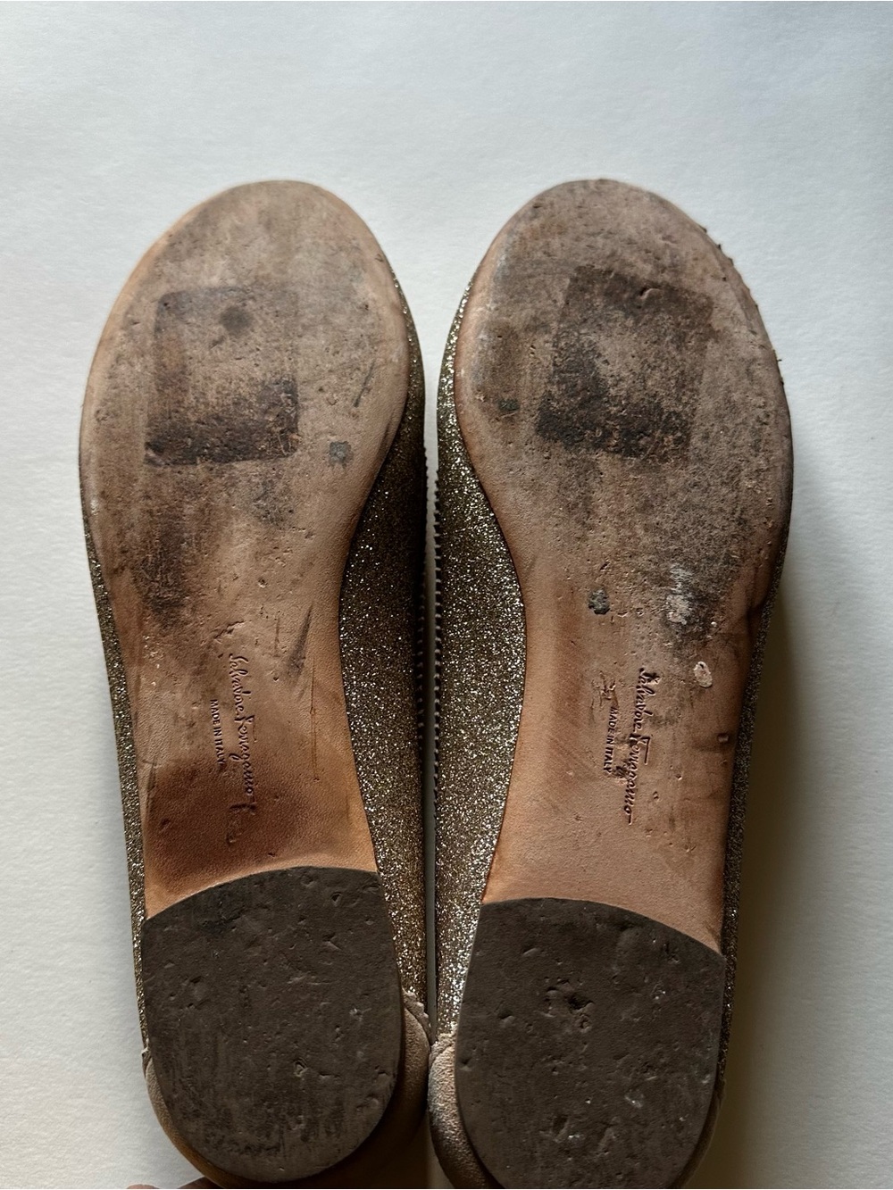 Salvatore Ferragamo Sparkly Ballet Flats Champagne Gold Glitter 9.5M - Picture 6 of 7